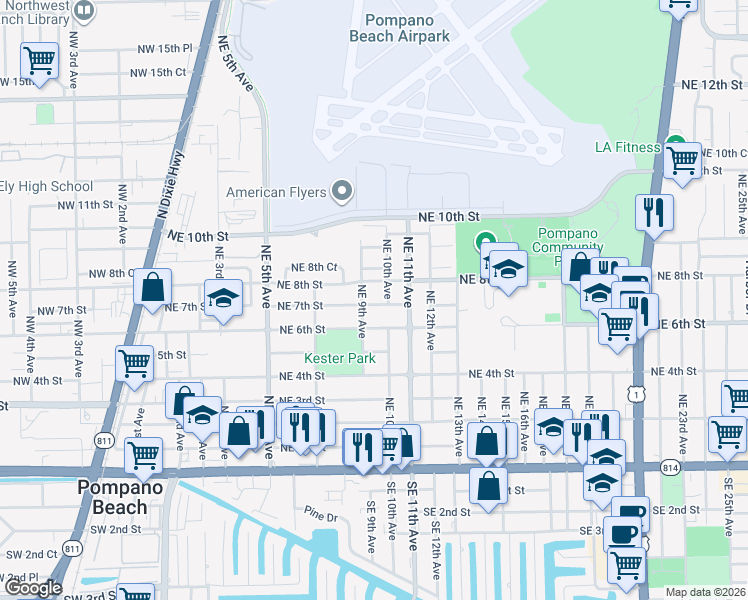 map of restaurants, bars, coffee shops, grocery stores, and more near 700 Northeast 10th Avenue in Pompano Beach