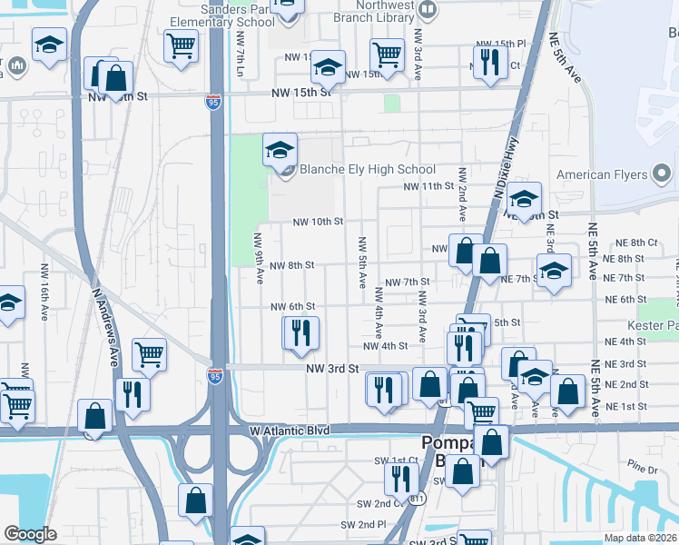 map of restaurants, bars, coffee shops, grocery stores, and more near 707 Northwest 7th Avenue in Pompano Beach