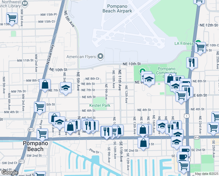 map of restaurants, bars, coffee shops, grocery stores, and more near 700 Northeast 10th Avenue in Pompano Beach