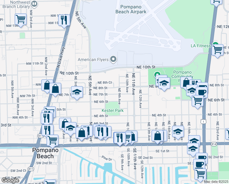 map of restaurants, bars, coffee shops, grocery stores, and more near in Pompano Beach