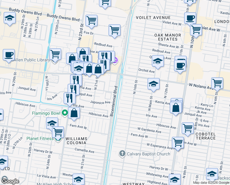 map of restaurants, bars, coffee shops, grocery stores, and more near in McAllen