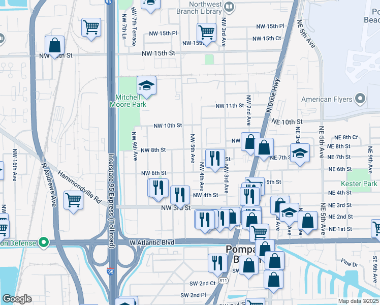 map of restaurants, bars, coffee shops, grocery stores, and more near 715 Northwest 5th Avenue in Pompano Beach