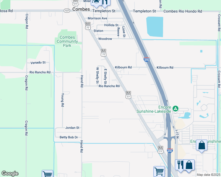 map of restaurants, bars, coffee shops, grocery stores, and more near 22268 Rio Rancho Road in Harlingen
