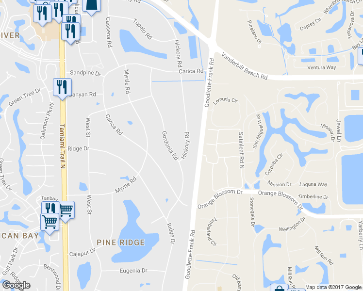 map of restaurants, bars, coffee shops, grocery stores, and more near 580 Hickory Road in Naples