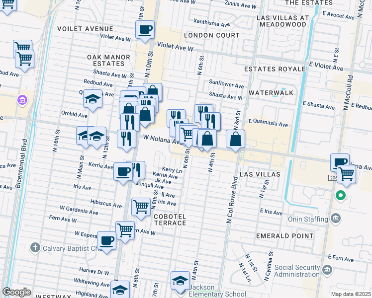 map of restaurants, bars, coffee shops, grocery stores, and more near 3829 North 6th Street in McAllen