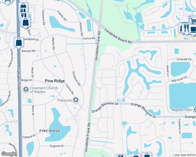 map of restaurants, bars, coffee shops, grocery stores, and more near 6938 Rain Lily Court in Naples