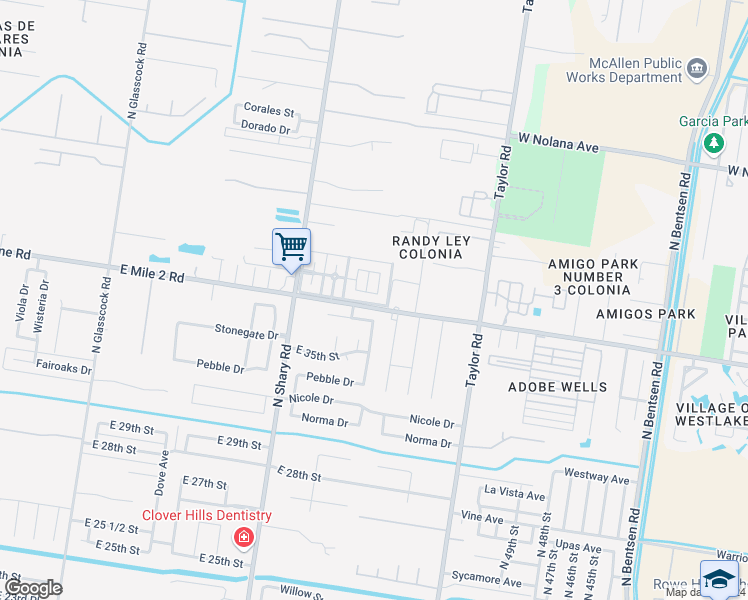 map of restaurants, bars, coffee shops, grocery stores, and more near 2506 East San Luis Circle in Mission