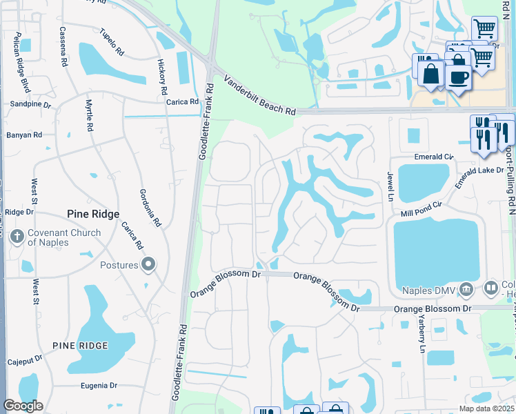 map of restaurants, bars, coffee shops, grocery stores, and more near 7502 San Gabriel Lane in Naples