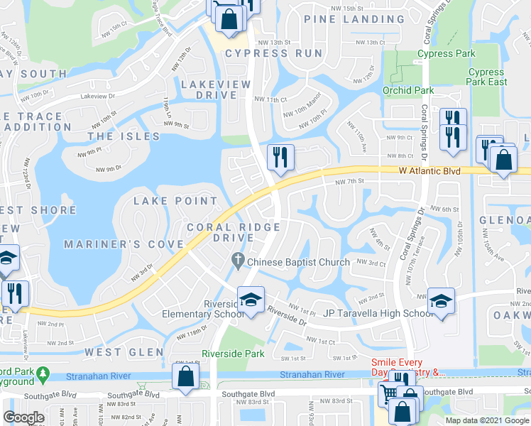 map of restaurants, bars, coffee shops, grocery stores, and more near 11558 Northwest 6th Court in Pompano Beach