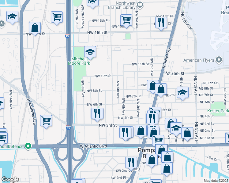 map of restaurants, bars, coffee shops, grocery stores, and more near 715 Northwest 5th Avenue in Pompano Beach