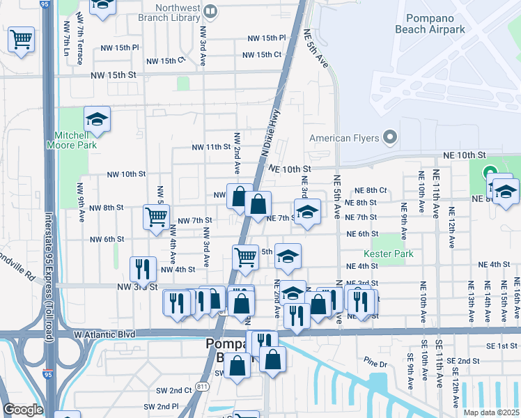 map of restaurants, bars, coffee shops, grocery stores, and more near in Pompano Beach