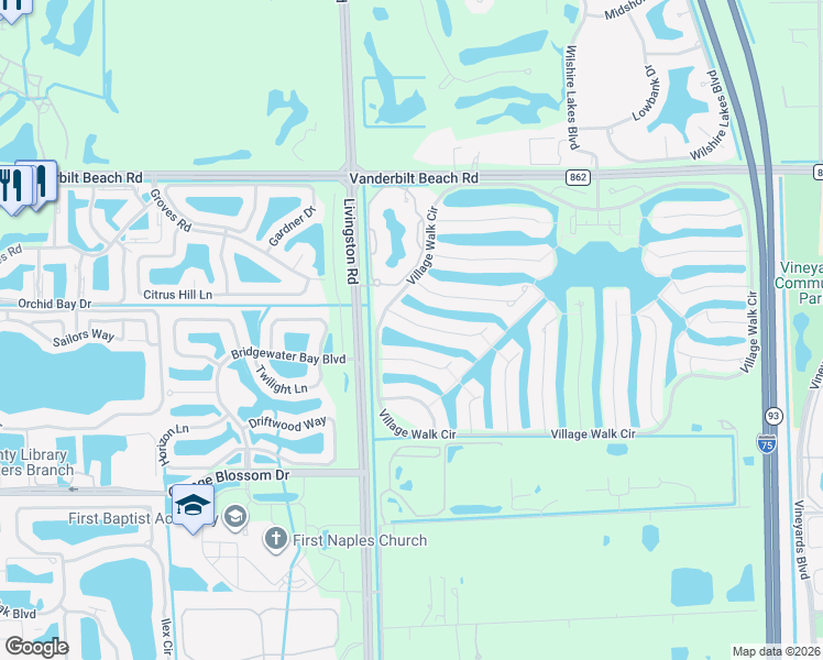 map of restaurants, bars, coffee shops, grocery stores, and more near 3424 Donoso Court in Naples