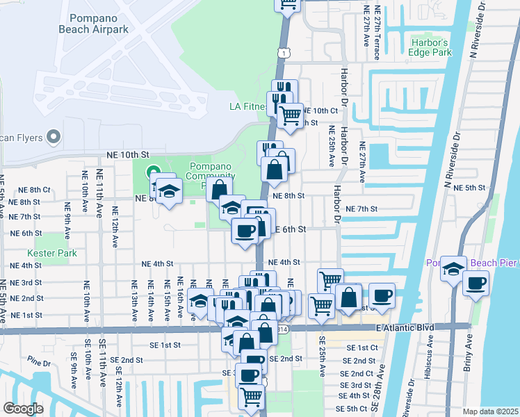 map of restaurants, bars, coffee shops, grocery stores, and more near 709 North Federal Highway in Pompano Beach