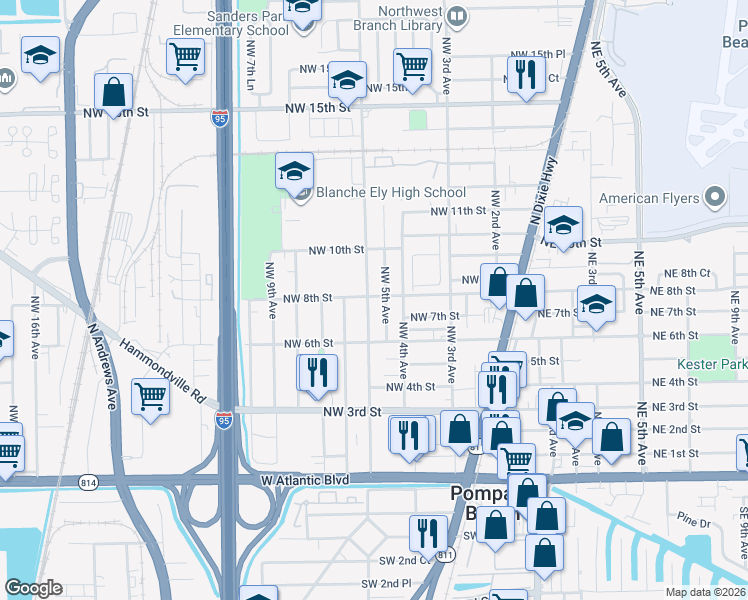 map of restaurants, bars, coffee shops, grocery stores, and more near 715 Northwest 5th Avenue in Pompano Beach