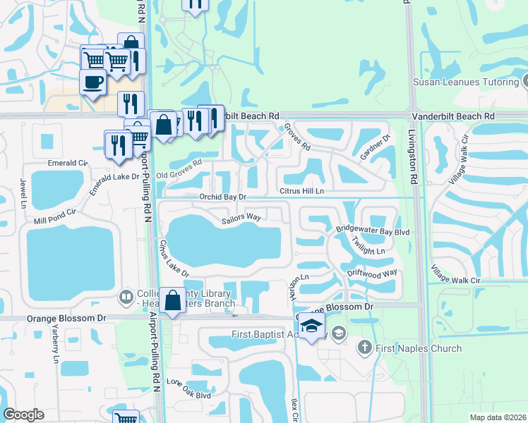 map of restaurants, bars, coffee shops, grocery stores, and more near 2808 Sailors Way in Naples