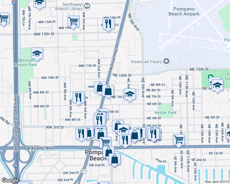 map of restaurants, bars, coffee shops, grocery stores, and more near 716 Northeast 1st Avenue in Pompano Beach