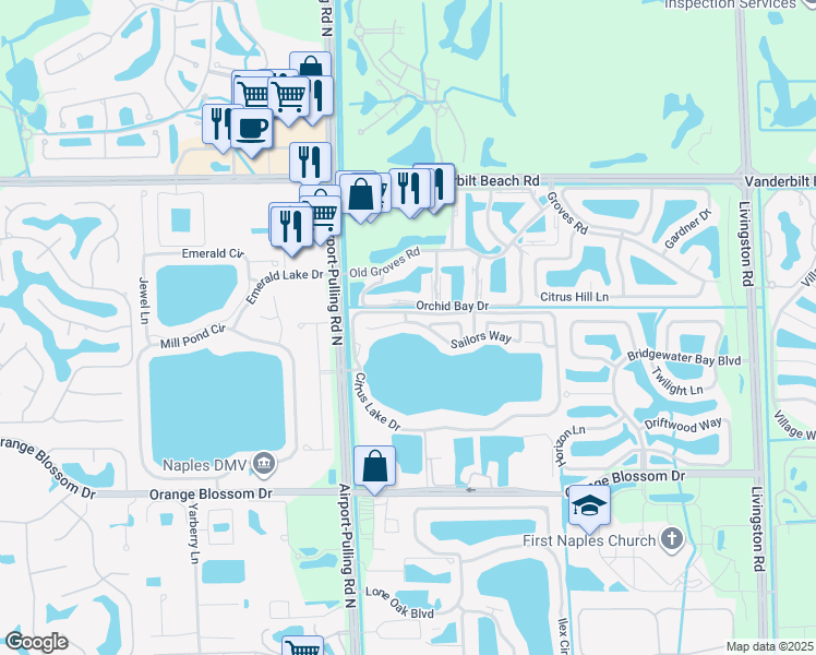 map of restaurants, bars, coffee shops, grocery stores, and more near 2524 Sailors Way in Naples