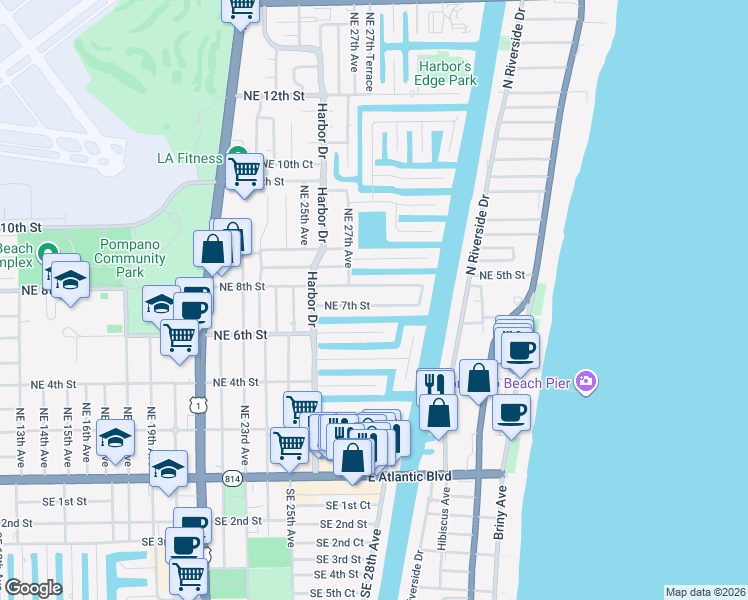 map of restaurants, bars, coffee shops, grocery stores, and more near in Pompano Beach