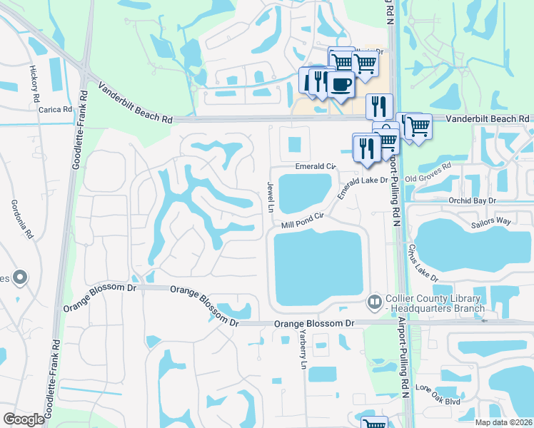 map of restaurants, bars, coffee shops, grocery stores, and more near 2085 Mission Drive in Naples