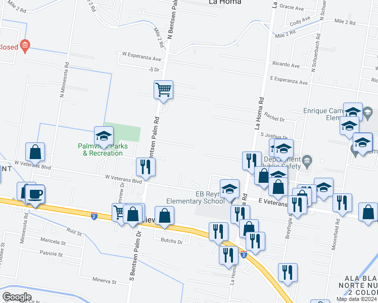 map of restaurants, bars, coffee shops, grocery stores, and more near 335 Rio Palm Street in Mission