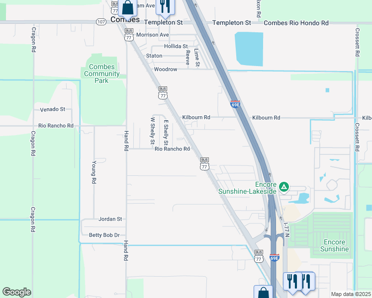 map of restaurants, bars, coffee shops, grocery stores, and more near 23011 Rio Rancho Road in Harlingen