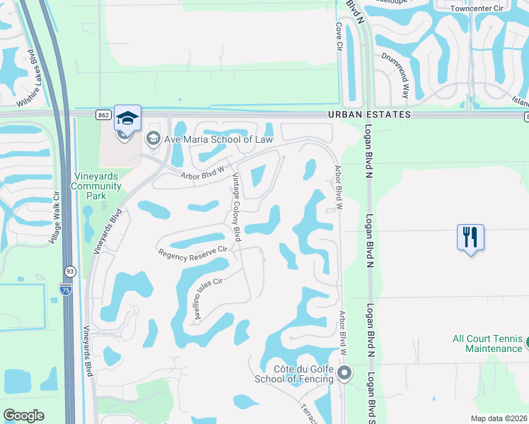 map of restaurants, bars, coffee shops, grocery stores, and more near 828 Villa Florenza Drive in Naples
