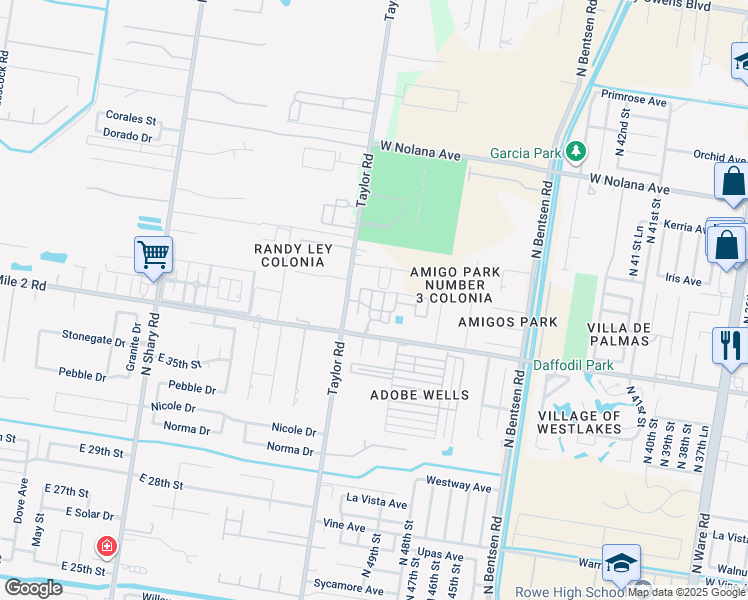 map of restaurants, bars, coffee shops, grocery stores, and more near 3000 North Taylor Road in McAllen