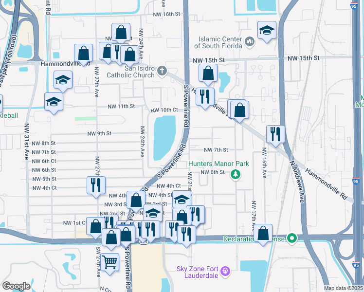 map of restaurants, bars, coffee shops, grocery stores, and more near 669 Northwest 21st Avenue in Pompano Beach