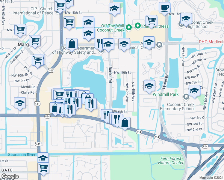 map of restaurants, bars, coffee shops, grocery stores, and more near 481 Banks Road in Margate