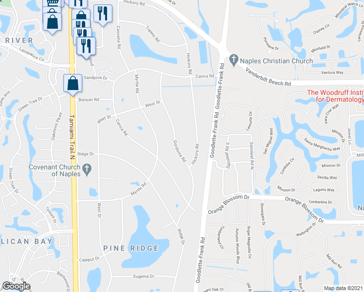 map of restaurants, bars, coffee shops, grocery stores, and more near 546 Gordonia Road in Naples