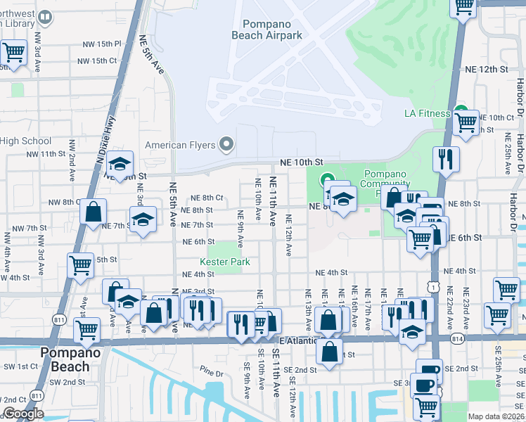 map of restaurants, bars, coffee shops, grocery stores, and more near 700 Northeast 10th Avenue in Pompano Beach