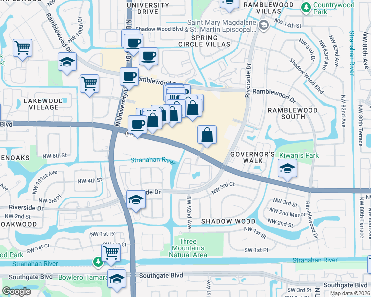 map of restaurants, bars, coffee shops, grocery stores, and more near 9288 West Atlantic Boulevard in Coral Springs