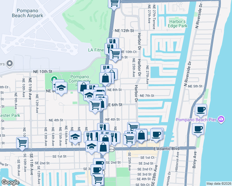 map of restaurants, bars, coffee shops, grocery stores, and more near 700 U.S. 1 in Pompano Beach