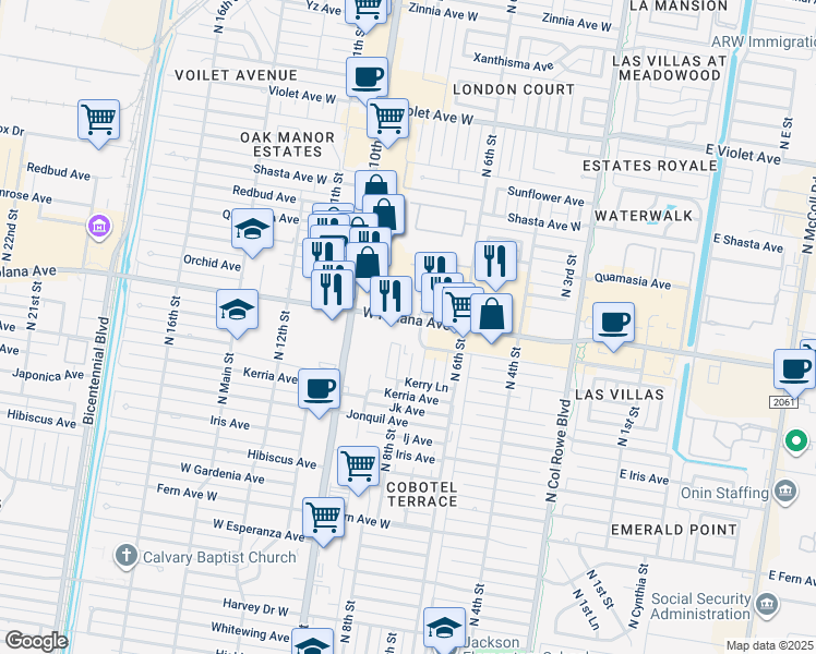 map of restaurants, bars, coffee shops, grocery stores, and more near 720 W Nolana Ave in McAllen