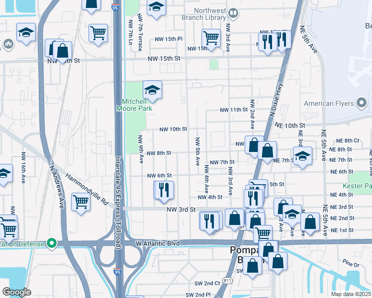 map of restaurants, bars, coffee shops, grocery stores, and more near 861 Northwest 5th Avenue in Pompano Beach