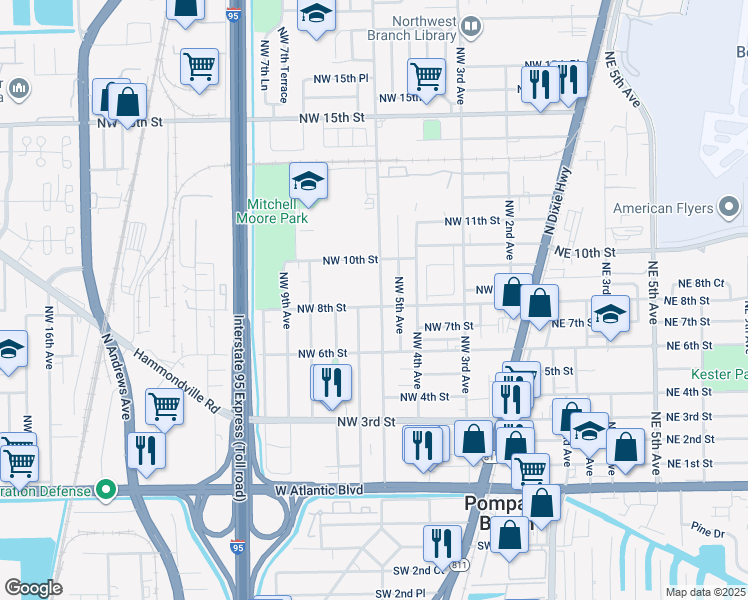 map of restaurants, bars, coffee shops, grocery stores, and more near 851 Northwest 6th Avenue in Pompano Beach