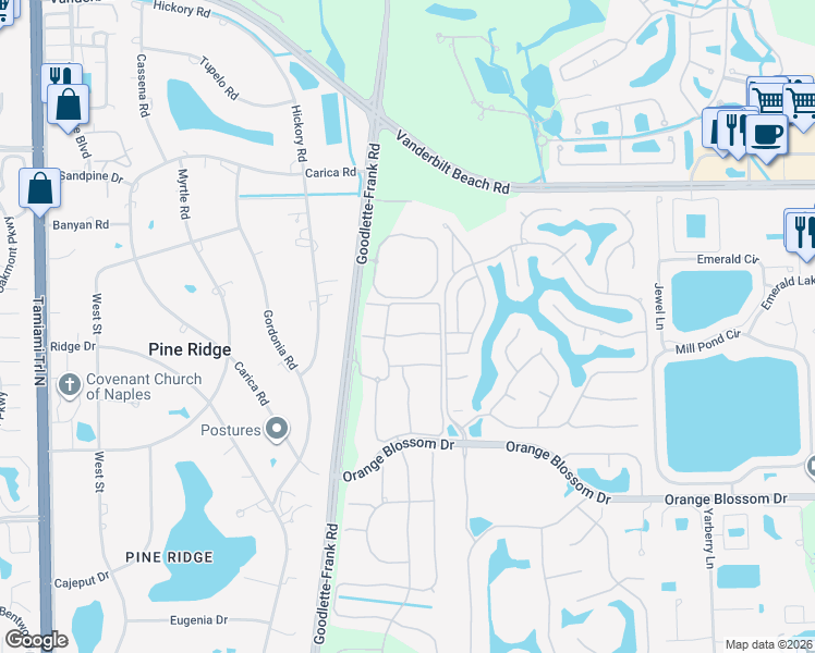 map of restaurants, bars, coffee shops, grocery stores, and more near 6910 Satinleaf Road North in Naples