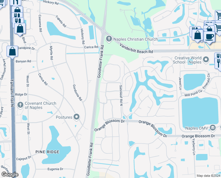 map of restaurants, bars, coffee shops, grocery stores, and more near 6903 Rain Lily Road in Naples