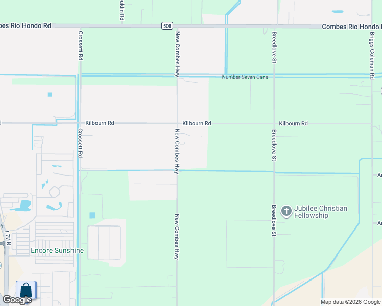 map of restaurants, bars, coffee shops, grocery stores, and more near 22001 New Combes Highway in Harlingen