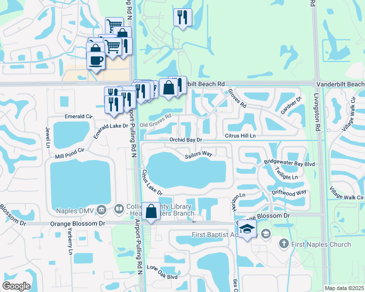 map of restaurants, bars, coffee shops, grocery stores, and more near 7600 Airport-Pulling Road in Naples