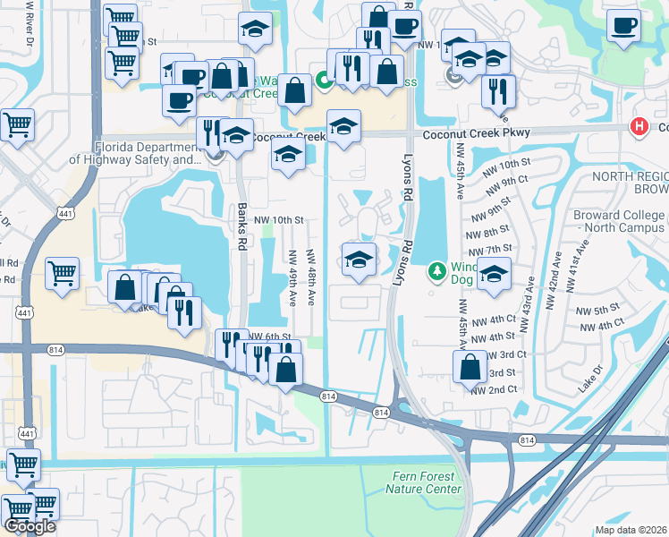 map of restaurants, bars, coffee shops, grocery stores, and more near 741 Lyons Road in Coconut Creek