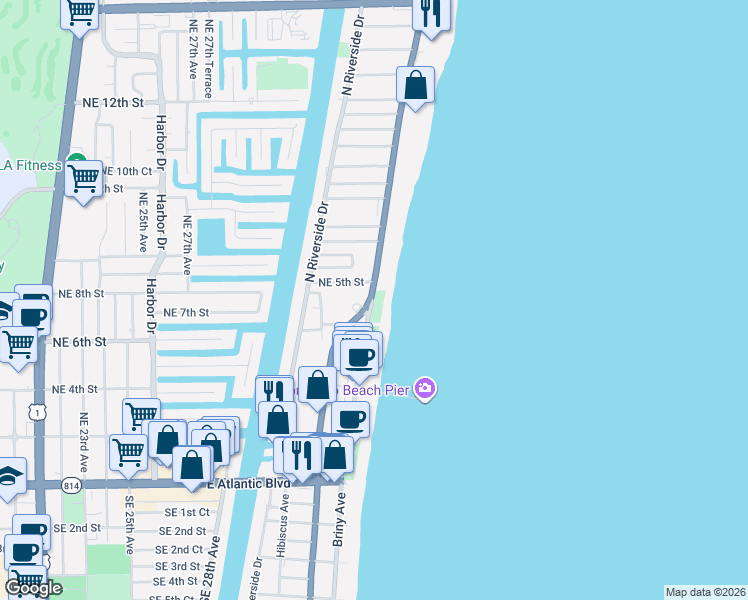 map of restaurants, bars, coffee shops, grocery stores, and more near in Pompano Beach