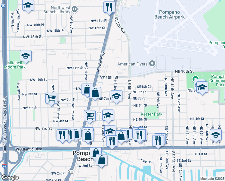 map of restaurants, bars, coffee shops, grocery stores, and more near 217 Northeast 8th Street in Pompano Beach