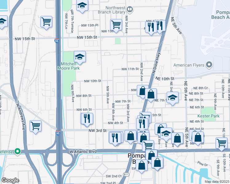 map of restaurants, bars, coffee shops, grocery stores, and more near 851 Northwest 4th Avenue in Pompano Beach