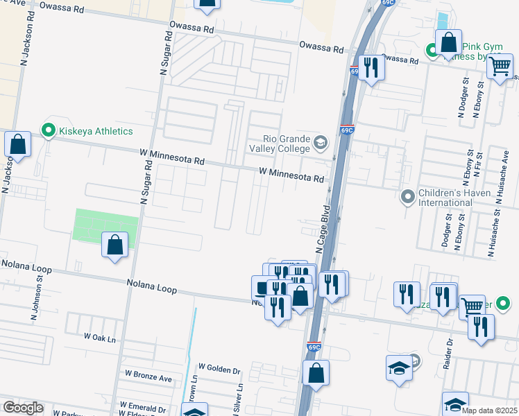 map of restaurants, bars, coffee shops, grocery stores, and more near 5201 Connie Street in Pharr