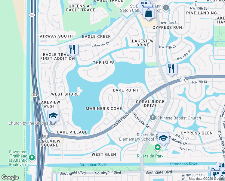 map of restaurants, bars, coffee shops, grocery stores, and more near 591 Northwest 118th Avenue in Coral Springs