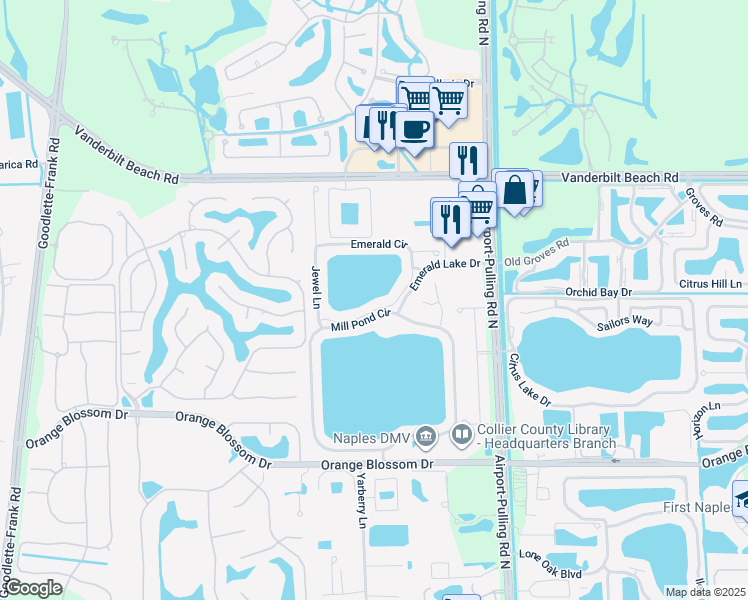 map of restaurants, bars, coffee shops, grocery stores, and more near 7818 Emerald Circle in Naples