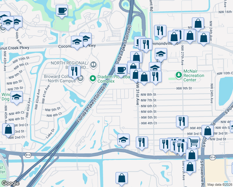 map of restaurants, bars, coffee shops, grocery stores, and more near 901 Northwest 31st Avenue in Pompano Beach