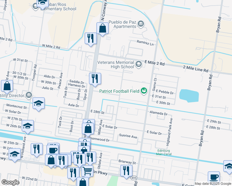map of restaurants, bars, coffee shops, grocery stores, and more near 405 East 30th Street in Mission