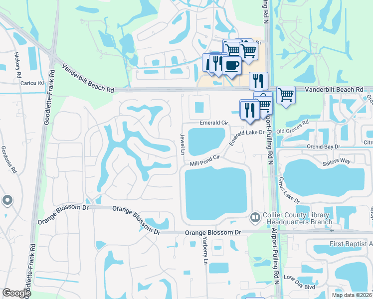 map of restaurants, bars, coffee shops, grocery stores, and more near 7712 Jewel Lane in Naples
